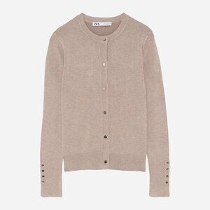 Zara Beige Button-Up Cardigan